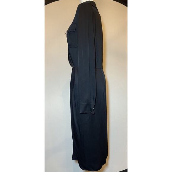 Ralph Lauren Purple Label Shirt Dress Midi Long Sleeve Pocket Collared Satin 8 M - Picture 3 of 16